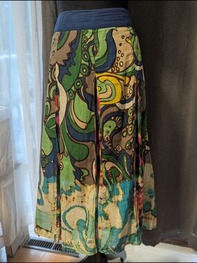 Maxi Skirt with Wide Smocked Elastic Waist. Sz Lrg. Boho. Artisan. Peasant Skirt